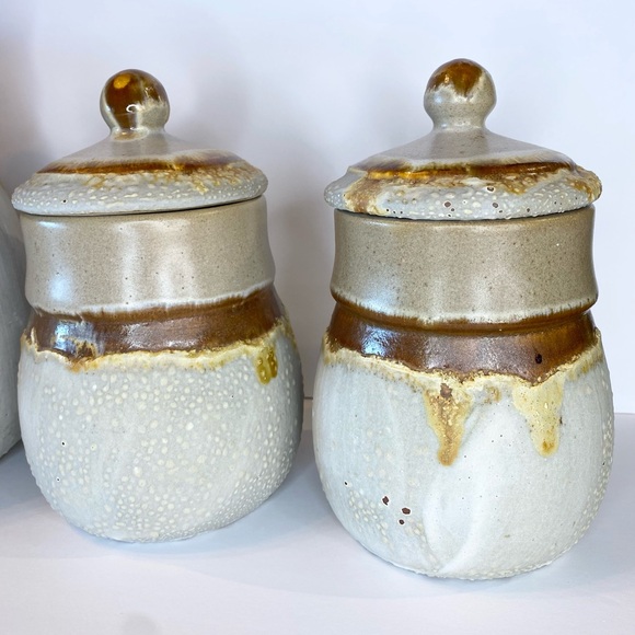 VTG 1970s Pottery Canister Set Tundra Lava Glaze Laurentian Quebec MCM Handmade - Picture 7 of 12